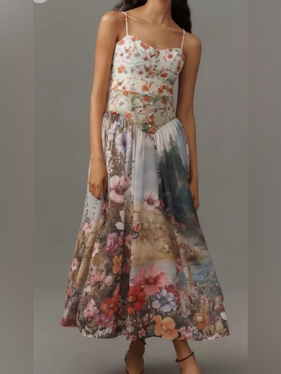 Anthropologie Dresses & Skirts - Anthropologie The Muse Floral Landscape Romantic Art to Wear Midi Dress Large